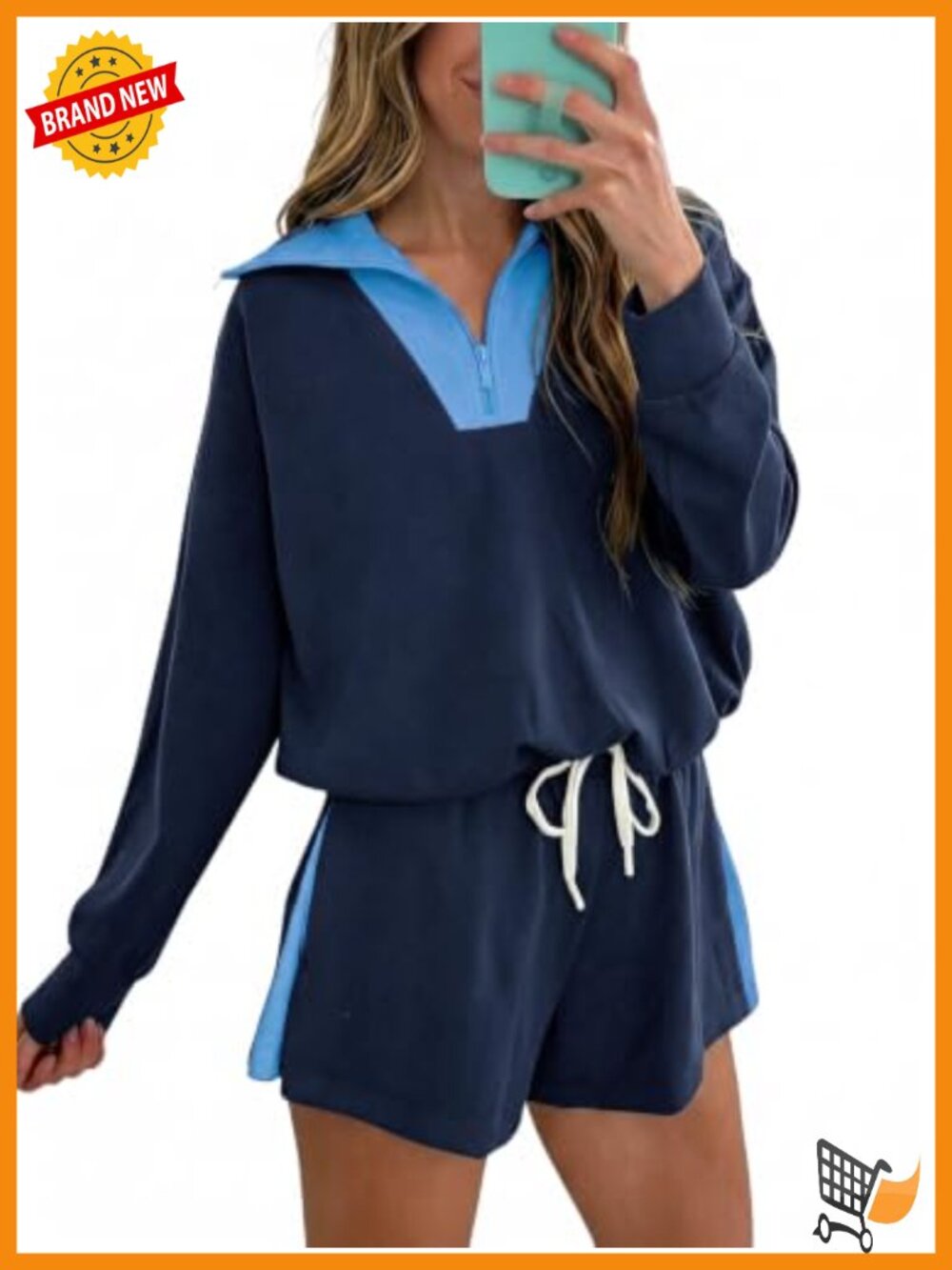 Women's 2-Piece Quarter Zip Sweatshirt and Shorts Set Workout Lounge Sweatsuit